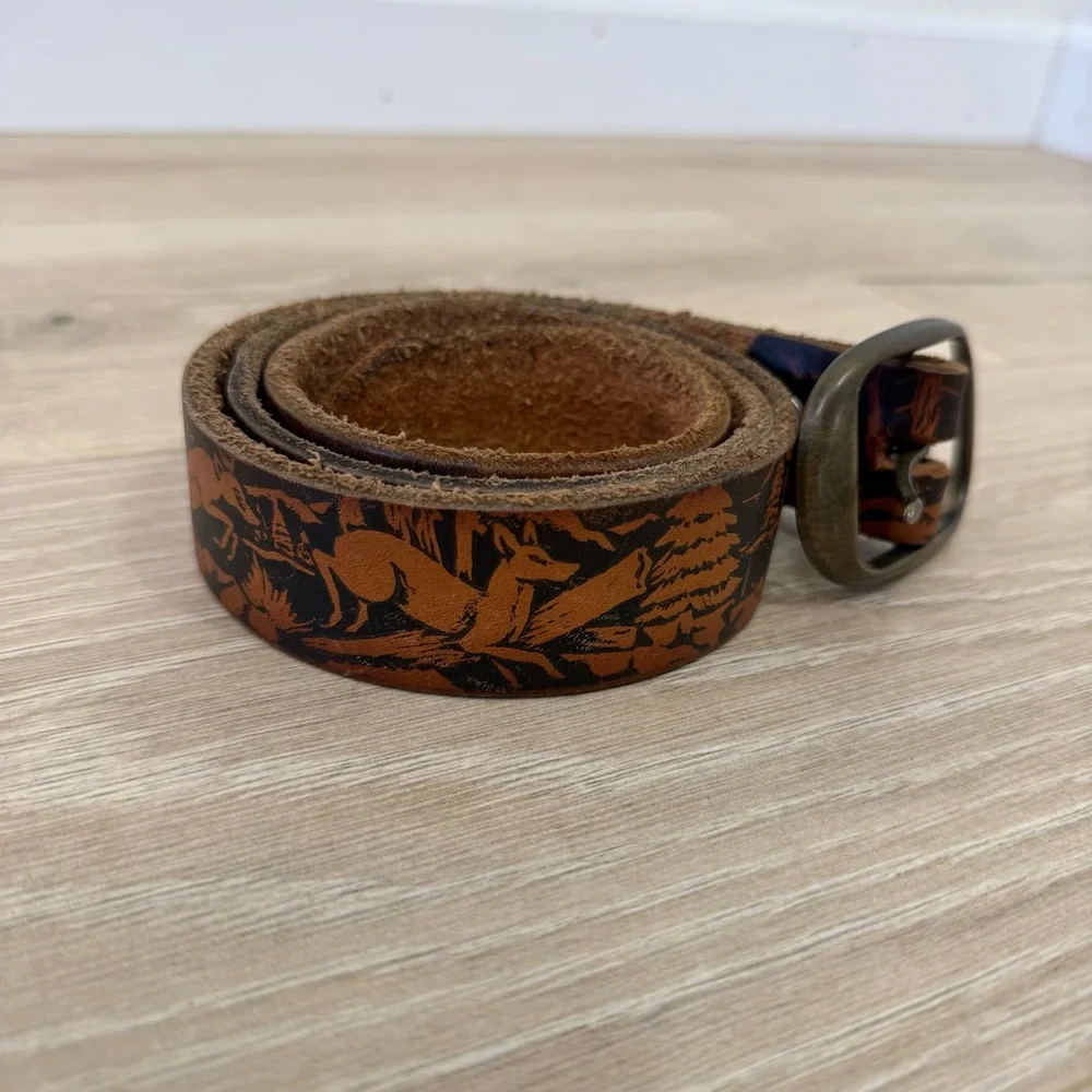 Vintage Made in USA Deer Forest Leather Belt